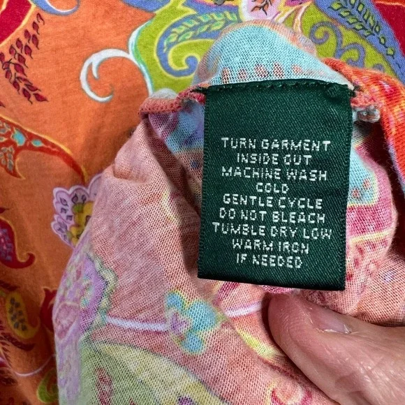 Lauren Ralph Lauren Shirt Womens Large Paisley Short Sleeve Tee Casual - Picture 5 of 8